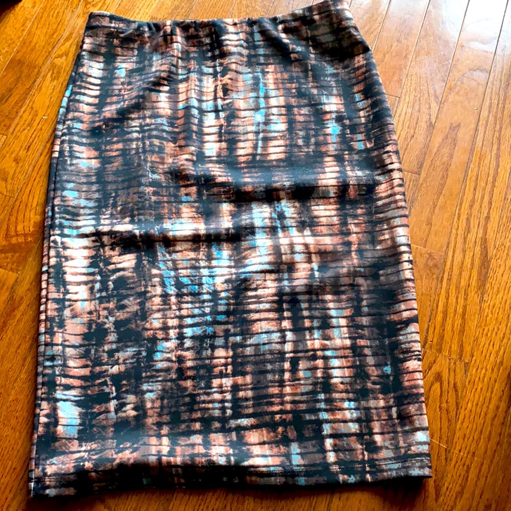 Long Pencil Skirt Brown Tan and Blue L